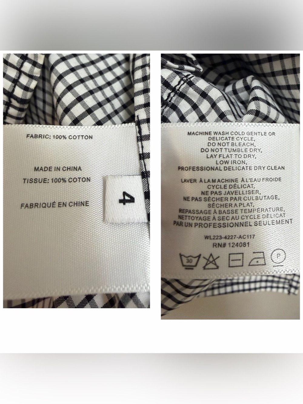 Proenza Schouler White Label Top Puff Sleeve  Handkerchief Hem Gingham Black - Picture 8 of 10